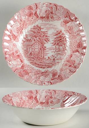 English Scenery Pink (Pink Backstamp, Swirled) Coupe Cereal Bowl