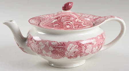English Scenery Pink (Older, Smooth) Small Teapot & Lid
