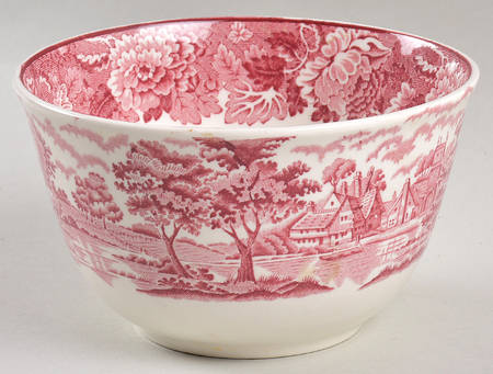 English Scenery Pink (Older, Smooth) Cranberry Bowl