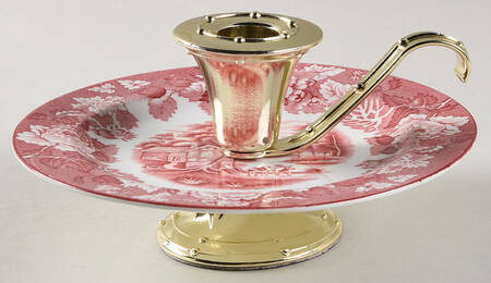 English Scenery Pink (Older, Smooth) 3"- 3 1/4" Candleholder (BB) HC