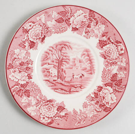 English Scenery Pink (Older, Smooth) Underplate for Sauce Boat