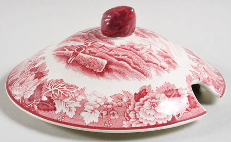 English Scenery Pink (Older, Smooth) Lid for Sauce Boat