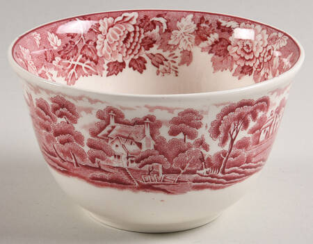 English Scenery Pink (Older, Smooth) Cranberry Bowl