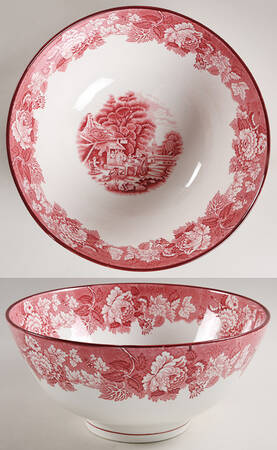 English Scenery Pink (Older, Smooth) 10" Large Salad Serving Bowl