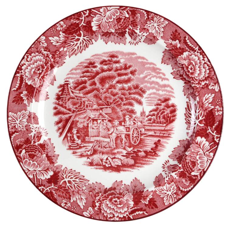 English Scenery Pink (Older, Smooth) Luncheon Plate