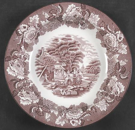 English Scenery Pink (Older, Smooth) Large Rim Soup Bowl