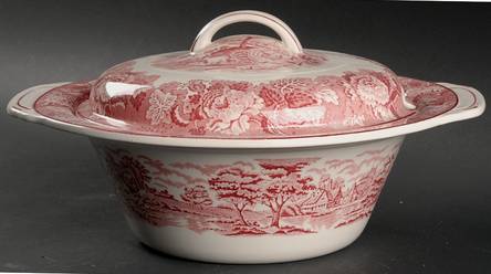 English Scenery Pink (Older, Smooth) Tureen & Lid