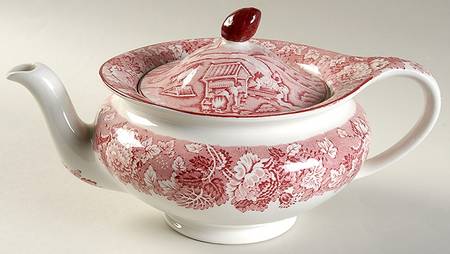 English Scenery Pink (Older, Smooth) Small Teapot & Lid