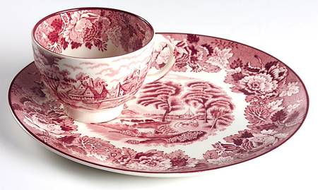 English Scenery Pink (Older, Smooth) Snack Plate & Cup Set