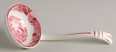 English Scenery Pink (Older, Smooth) Solid Piece Sauce Ladle