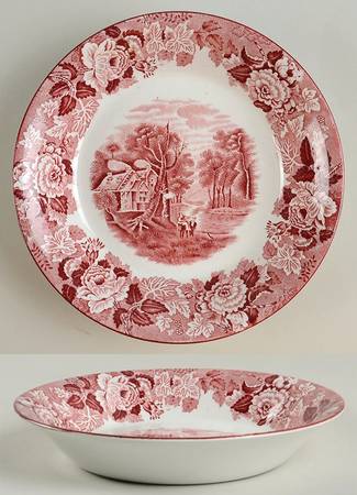 English Scenery Pink (Older, Smooth) Coupe Soup Bowl