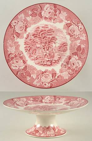English Scenery Pink (Older, Smooth) 10" Diameter Pedestal Cake Stand