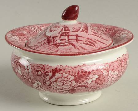 English Scenery Pink (Older, Smooth) Mini Sugar Bowl & Lid