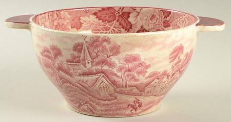 English Scenery Pink (Older, Smooth) Lugged Chowder Bowl