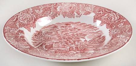 English Scenery Pink (Older, Smooth) Large Rim Soup Bowl