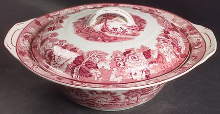 English Scenery Pink (Older, Smooth) Round Covered Vegetable