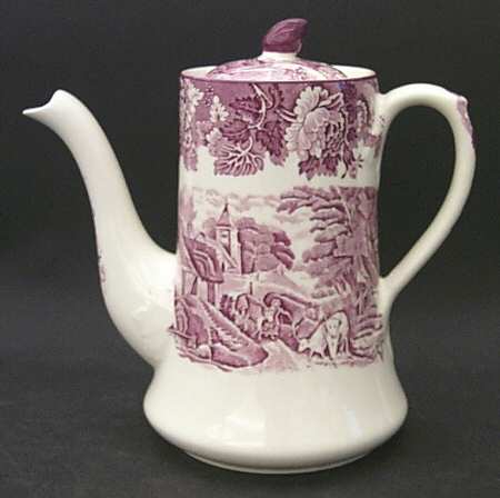 English Scenery Pink (Older, Smooth) Coffee Pot & Lid