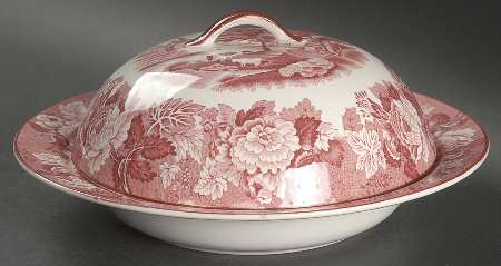 English Scenery Pink (Older, Smooth) Muffin Dish & Lid