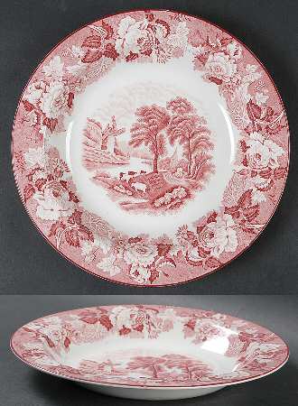 English Scenery Pink (Older, Smooth) Large Rim Soup Bowl