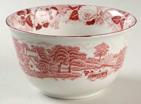 English Scenery Pink (Older, Smooth) Cranberry Bowl