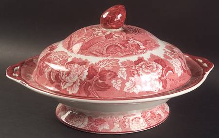 English Scenery Pink (Older, Smooth) Round Covered Vegetable