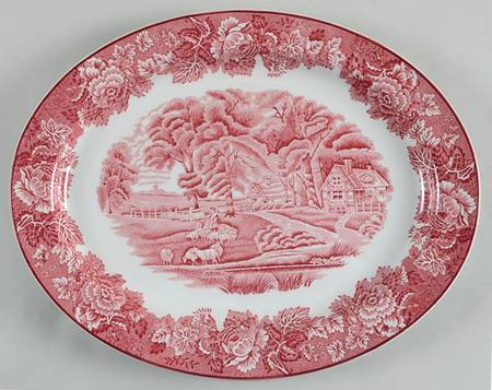 English Scenery Pink (Older, Smooth) 12" Oval Serving Platter