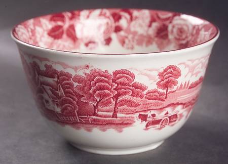 English Scenery Pink (Older, Smooth) Cranberry Bowl