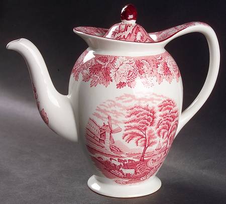 English Scenery Pink (Older, Smooth) Small Coffee Pot & Lid