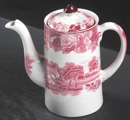 English Scenery Pink (Older, Smooth) Individual Coffee Pot & Lid
