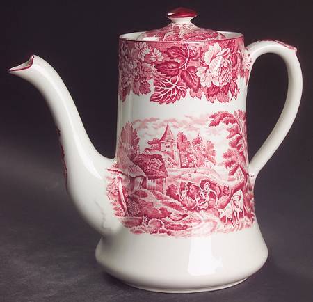 English Scenery Pink (Older, Smooth) Coffee Pot & Lid