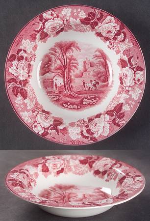 English Scenery Pink (Older, Smooth) Rim Cereal Bowl