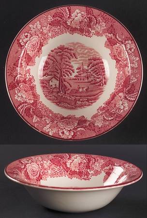 English Scenery Pink (Older, Smooth) Rim Cereal Bowl