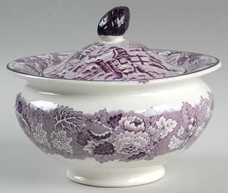 English Scenery Purple Sugar Bowl & Lid
