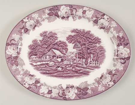 English Scenery Purple 14" Oval Serving Platter