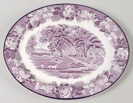 English Scenery Purple 11" Oval Serving Platter