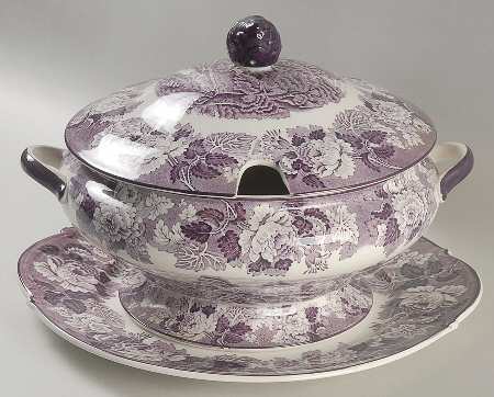 English Scenery Purple Tureen & Lid w/Underplate