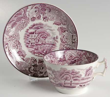English Scenery Purple Flat Cup & Saucer Set