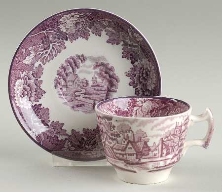 English Scenery Purple Flat Demitasse Cup & Saucer Set