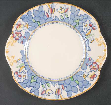 Forest Flowers Blue Multicolor Handled Cake Plate