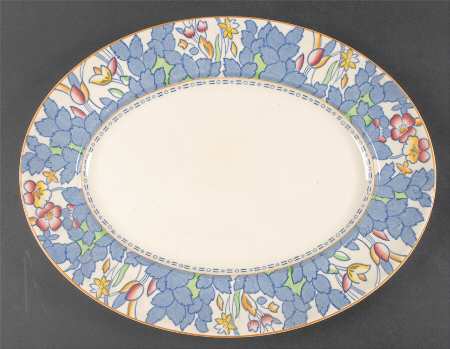 Forest Flowers Blue Multicolor 14" Oval Serving Platter