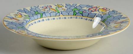 Forest Flowers Blue Multicolor Rim Soup Bowl