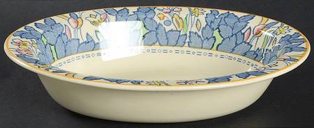 Forest Flowers Blue Multicolor 8" Oval Vegetable Bowl