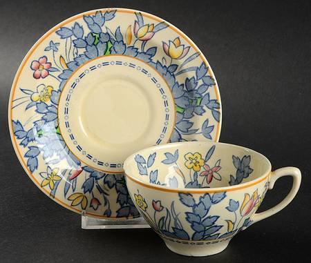 Forest Flowers Blue Multicolor Flat Cup & Saucer Set