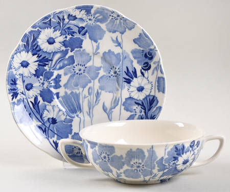 Gay Day Blue (Scalloped) Footed Cream Soup Bowl & Saucer Set
