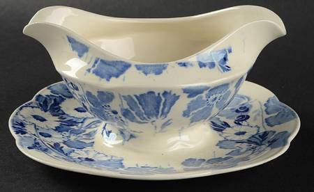Gay Day Blue (Scalloped) Gravy Boat with Attached Underplate