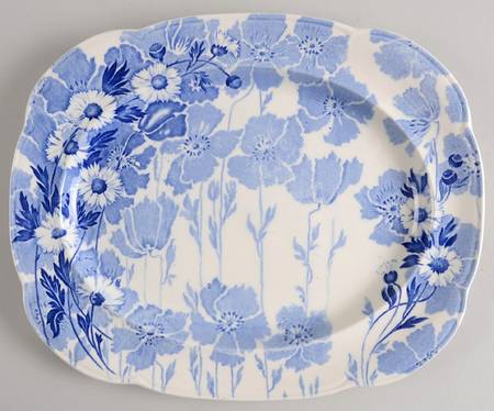 Gay Day Blue (Scalloped) 13" Oval Serving Platter