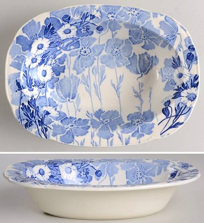 Gay Day Blue (Scalloped) 9" Oval Vegetable Bowl