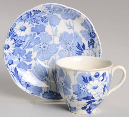 Gay Day Blue (Scalloped) Flat Demitasse Cup & Saucer Set