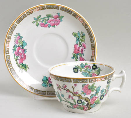 Indian Tree (Yellow Trim) Flat Cup & Saucer Set