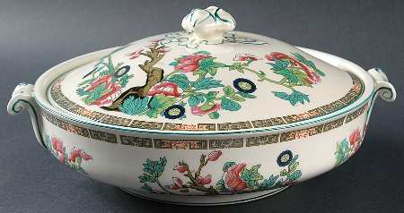 Indian Tree (Aqua Trim) Round Covered Vegetable